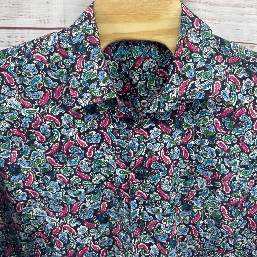 Alan Flusser Shirt Mens 2XL Paisley Button Down Cotton Long Sleeve